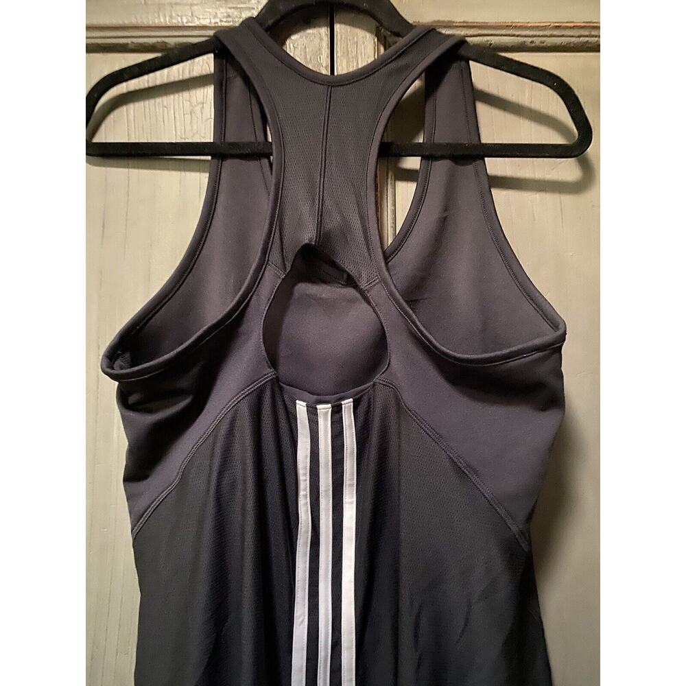 Adidas black white stripe workout tank yoga gym Large L Running Built In Bra - Picture 2 of 4